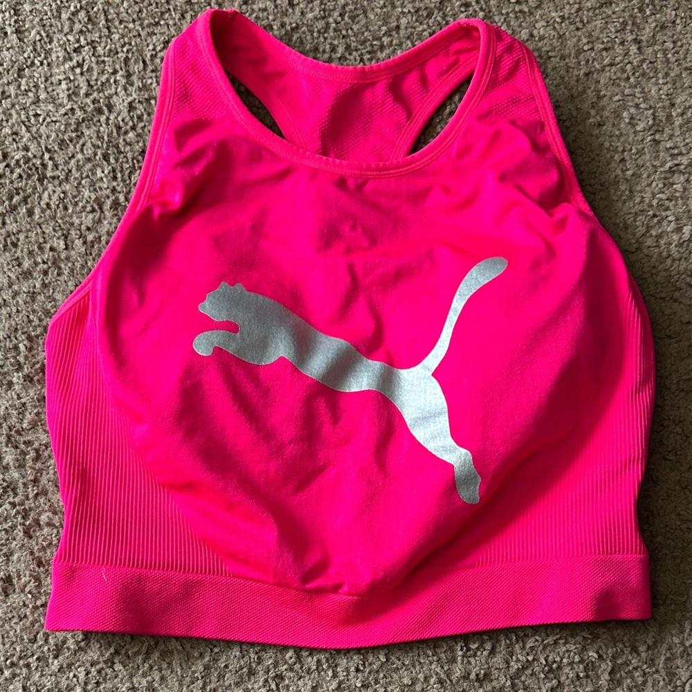 Puma Pink Cropped Sports Top with Silver Logo